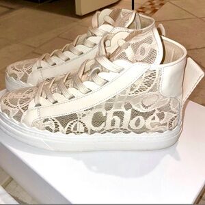 Chloe High-Top Sneakers with Lace Design and Transparent Overlay